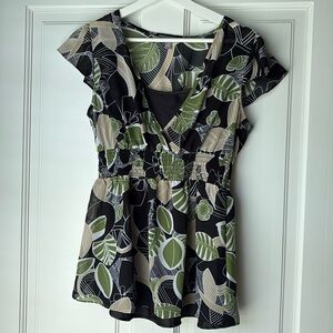 Apt. 9 Black and Green Peplum Blouse Top size medium